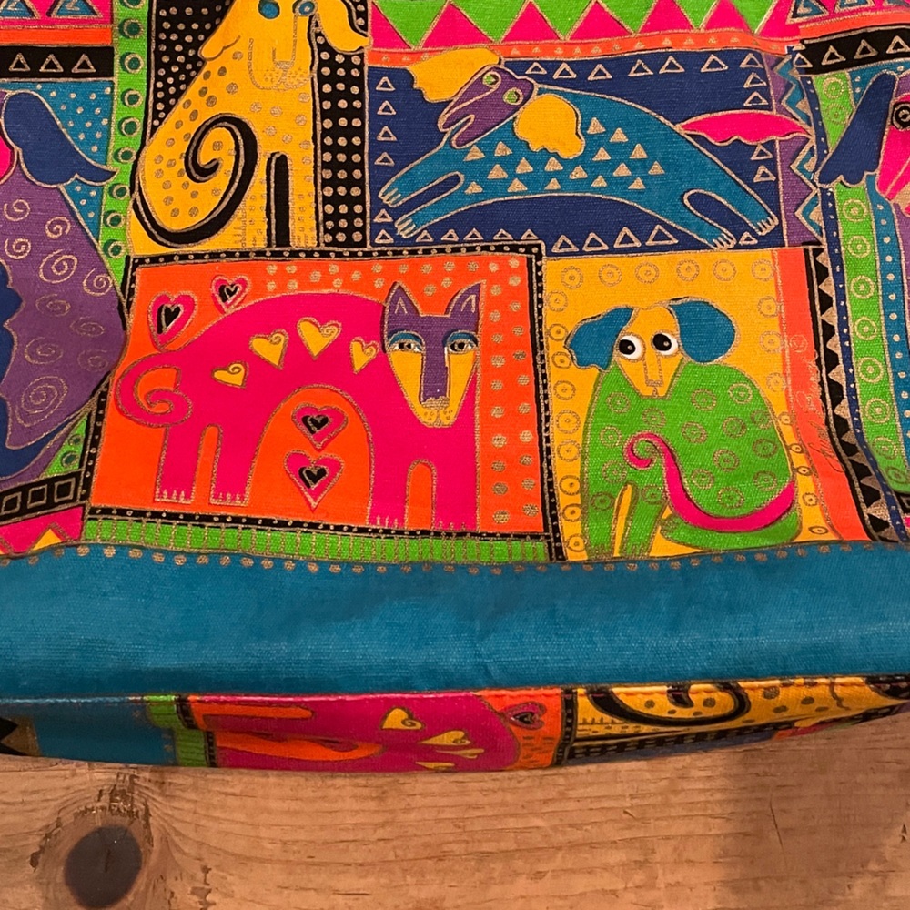 NWT VTG Vibrant Laurel Burch Dog Cat Animal Sparkly Canvas Tote Purse Bag - Picture 6 of 10